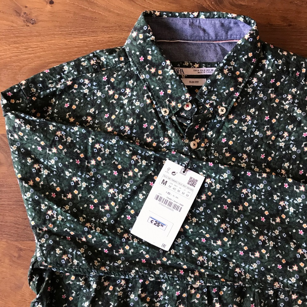 Zara Green Floral Casual Button Down Shirt